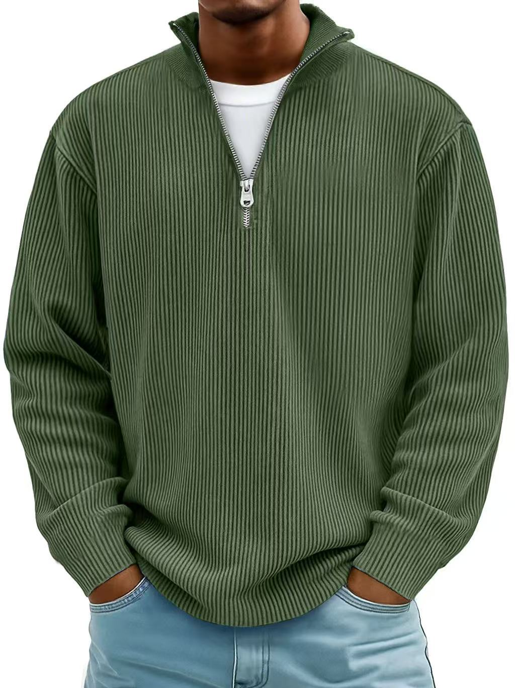 Flavio Ribbed Cotton Half-Zip Sweater– Relaxed Breathable Layering Knitwear
