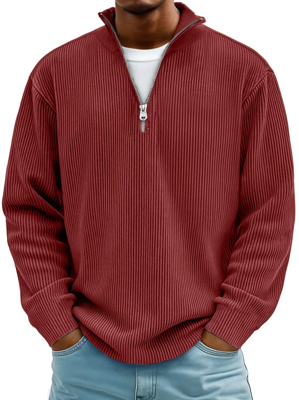 Flavio Ribbed Cotton Half-Zip Sweater– Relaxed Breathable Layering Knitwear