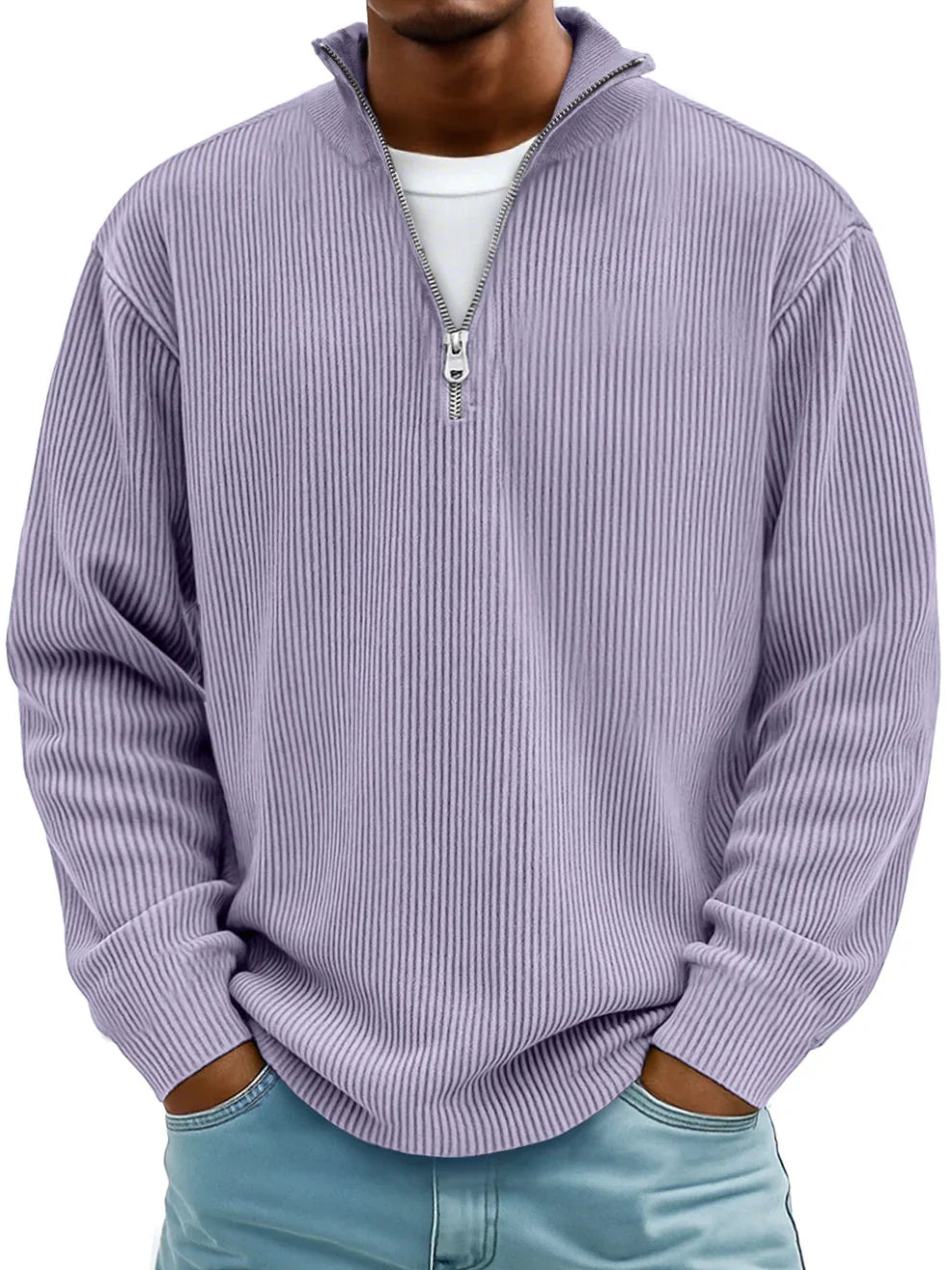 Flavio Ribbed Cotton Half-Zip Sweater– Relaxed Breathable Layering Knitwear