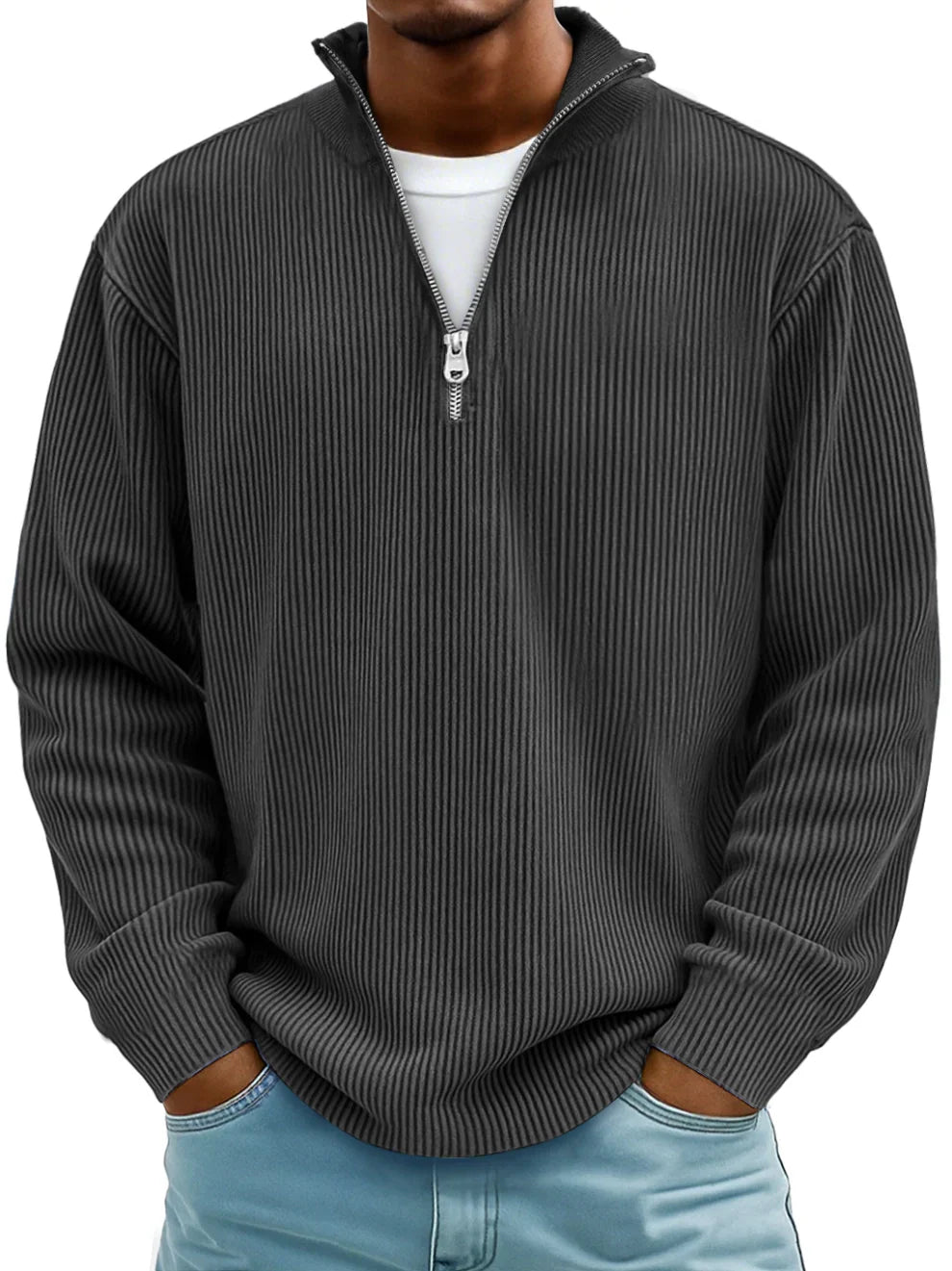 Flavio Ribbed Cotton Half-Zip Sweater– Relaxed Breathable Layering Knitwear