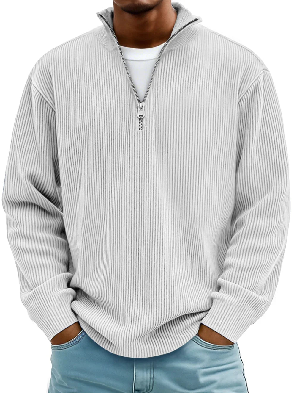 Flavio Ribbed Cotton Half-Zip Sweater– Relaxed Breathable Layering Knitwear