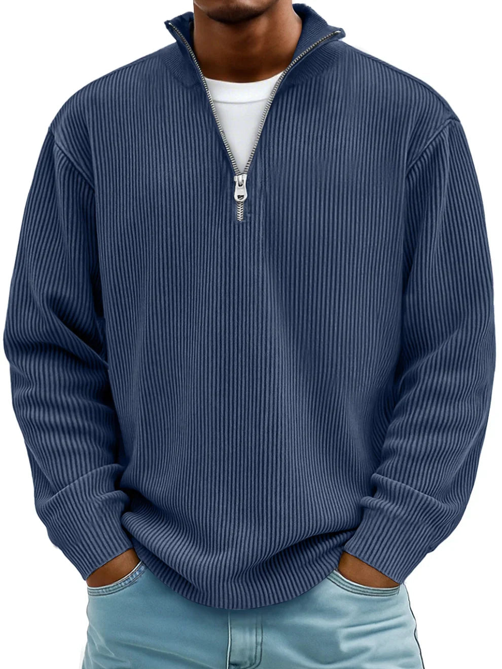 Flavio Ribbed Cotton Half-Zip Sweater– Relaxed Breathable Layering Knitwear