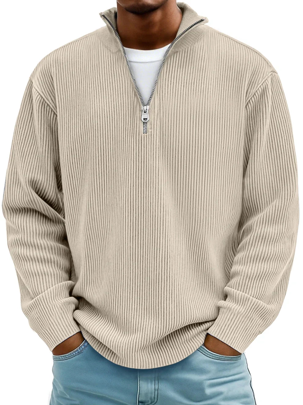 Flavio Ribbed Cotton Half-Zip Sweater– Relaxed Breathable Layering Knitwear