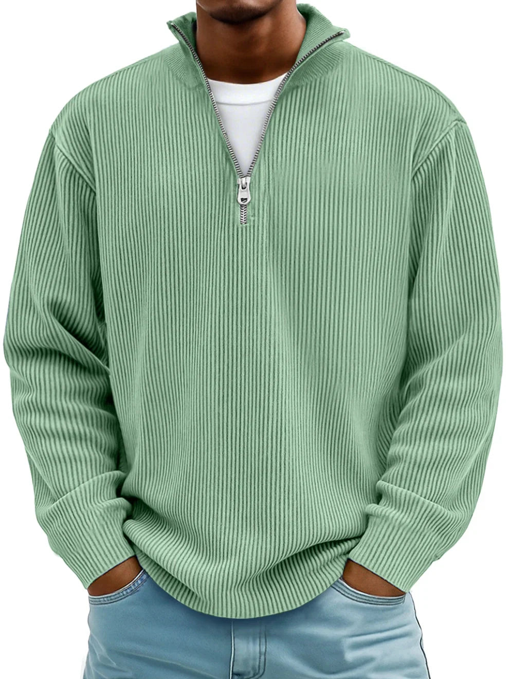 Flavio Ribbed Cotton Half-Zip Sweater– Relaxed Breathable Layering Knitwear