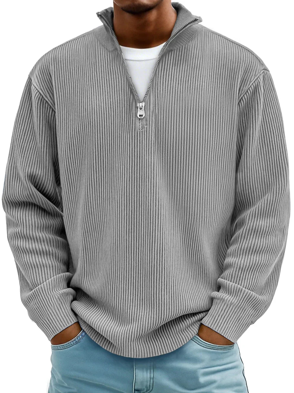 Flavio Ribbed Cotton Half-Zip Sweater– Relaxed Breathable Layering Knitwear