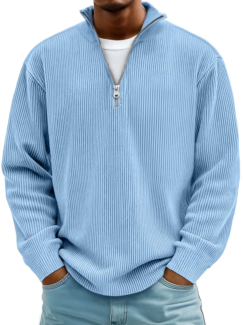 Flavio Ribbed Cotton Half-Zip Sweater– Relaxed Breathable Layering Knitwear