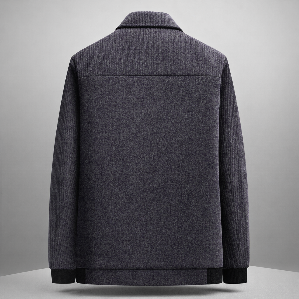 Flavio Wool Blend Bomber Jacket – Fur Lined Ribbed Panel Coat