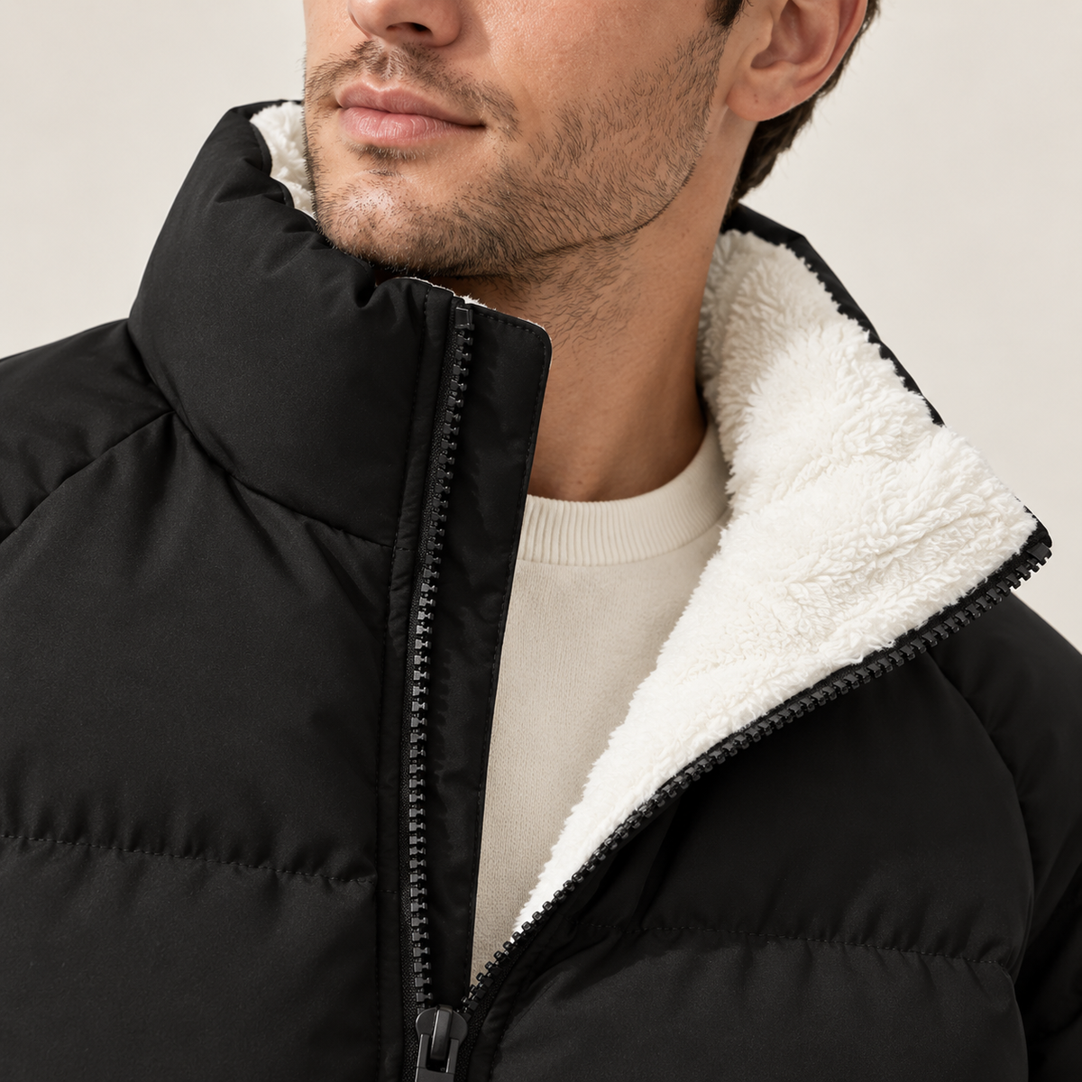 Fleece-Lined Puffer Jacket – Cotton-Blend Shell & High Collar | Rasmus