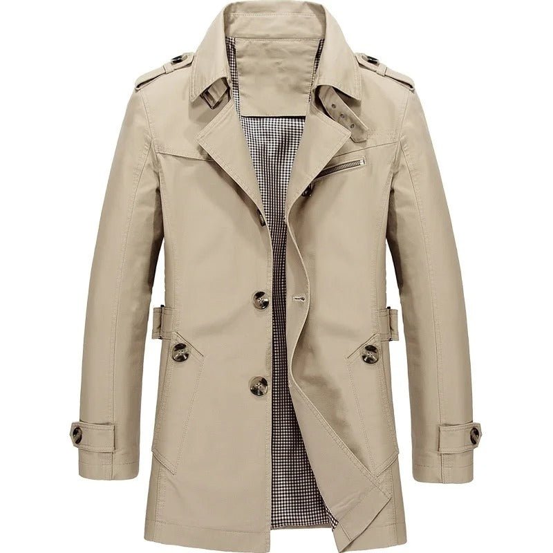 Gabriel Cotton Twill Trench Coat – Notch Lapel Zip Pocket Belted Cuff Jacket