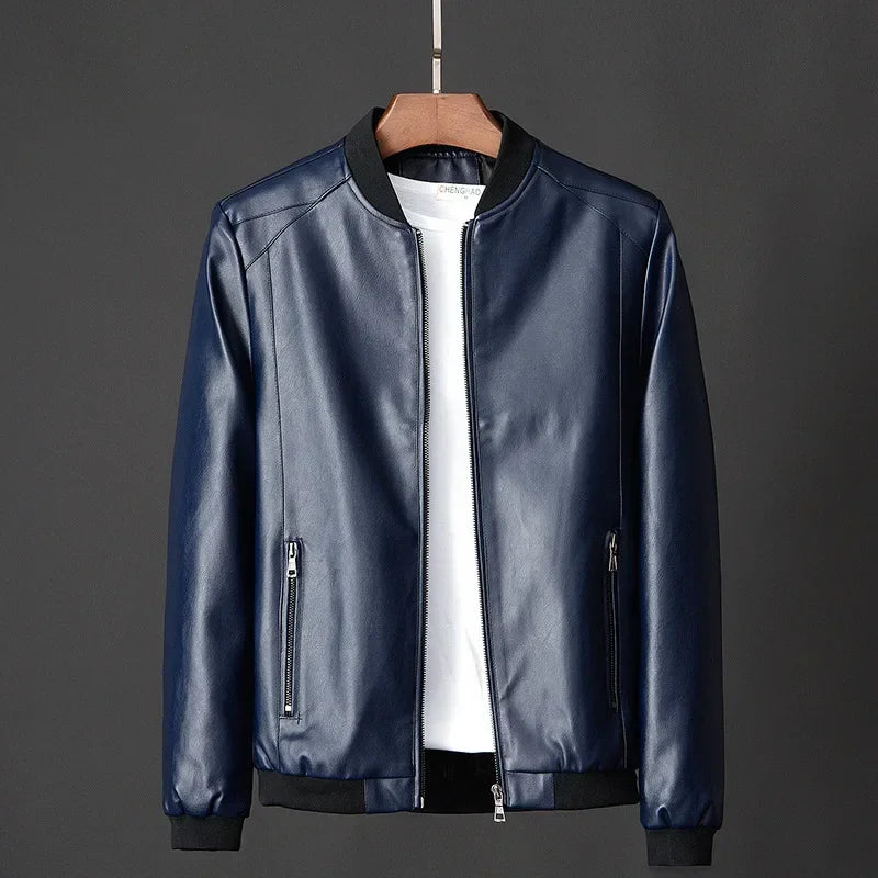 Giorgio Smooth Leather Bomber Jacket – Ribbed-Trim Zip-Up Casual Outerwear