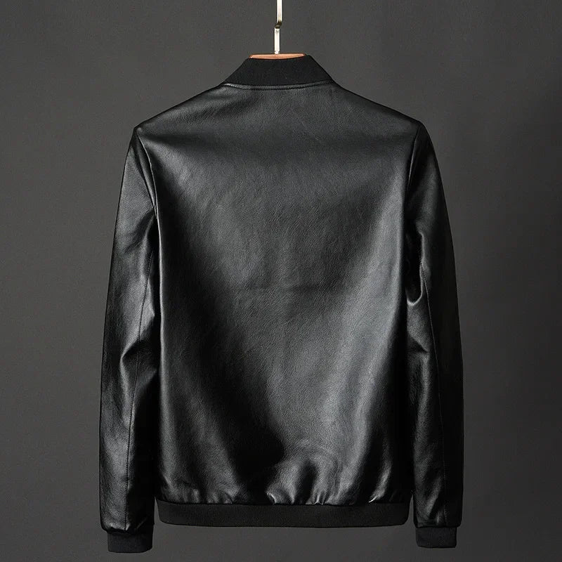 Giorgio Smooth Leather Bomber Jacket – Ribbed-Trim Zip-Up Casual Outerwear