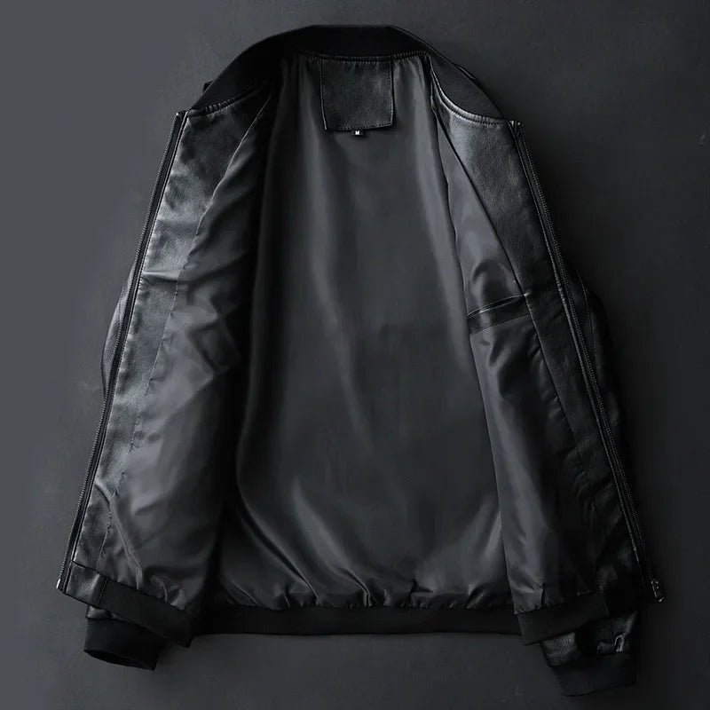 Giorgio Smooth Leather Bomber Jacket – Ribbed-Trim Zip-Up Casual Outerwear