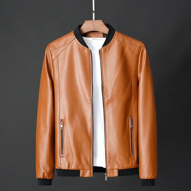 Giorgio Smooth Leather Bomber Jacket – Ribbed-Trim Zip-Up Casual Outerwear