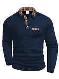 Giovani Cotton Blend Polo – Grid Texture Plaid Collar Long-Sleeve Shirt