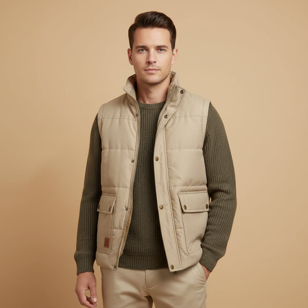 Hayden Fleece-Lined Utility Vest – Stand-Collar Multi-Pocket Winter Layering