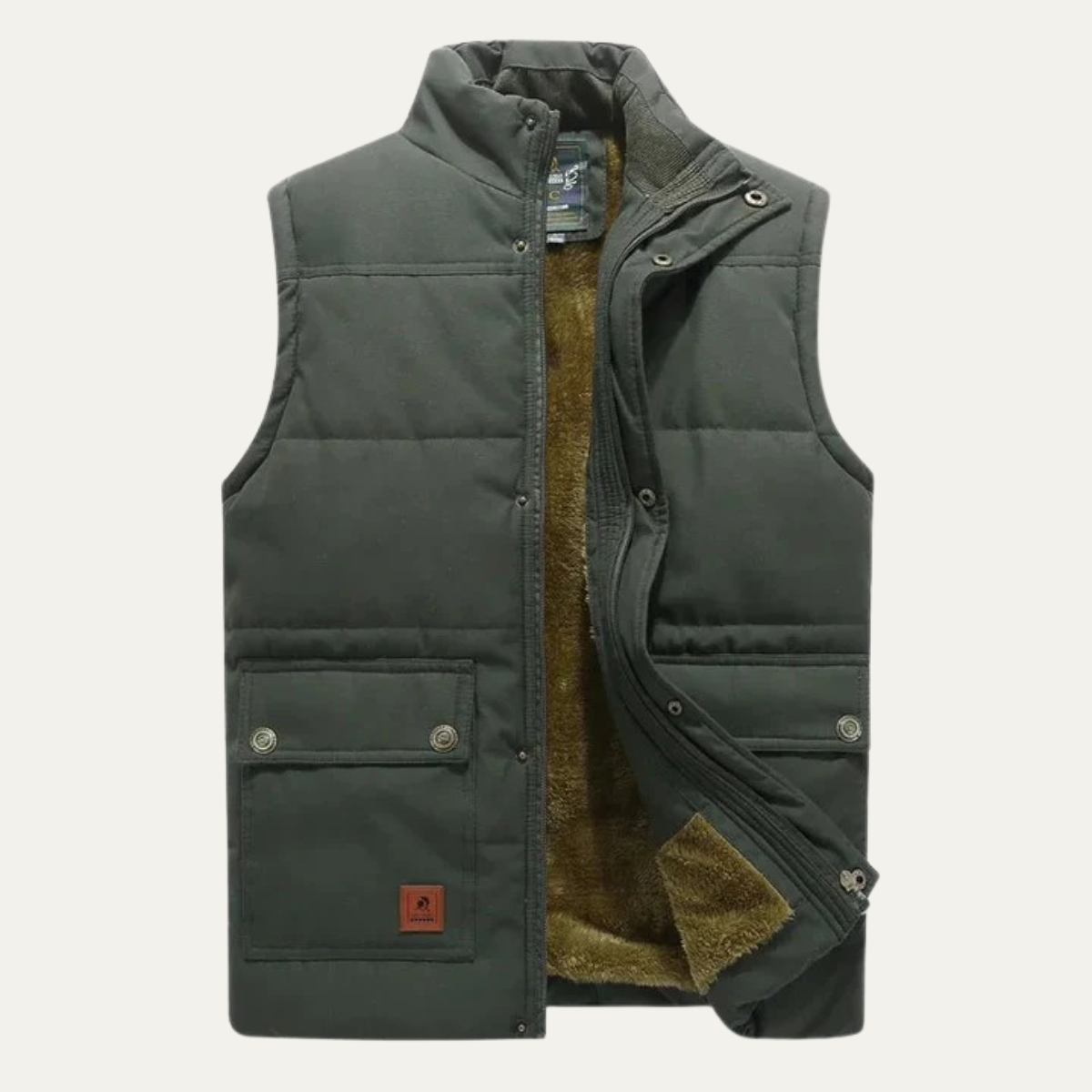 Hayden Fleece-Lined Utility Vest – Stand-Collar Multi-Pocket Winter Layering