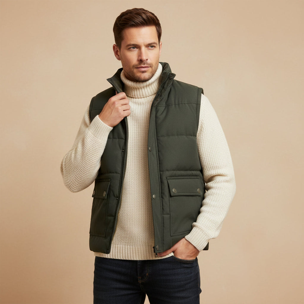 Hayden Fleece-Lined Utility Vest – Stand-Collar Multi-Pocket Winter Layering