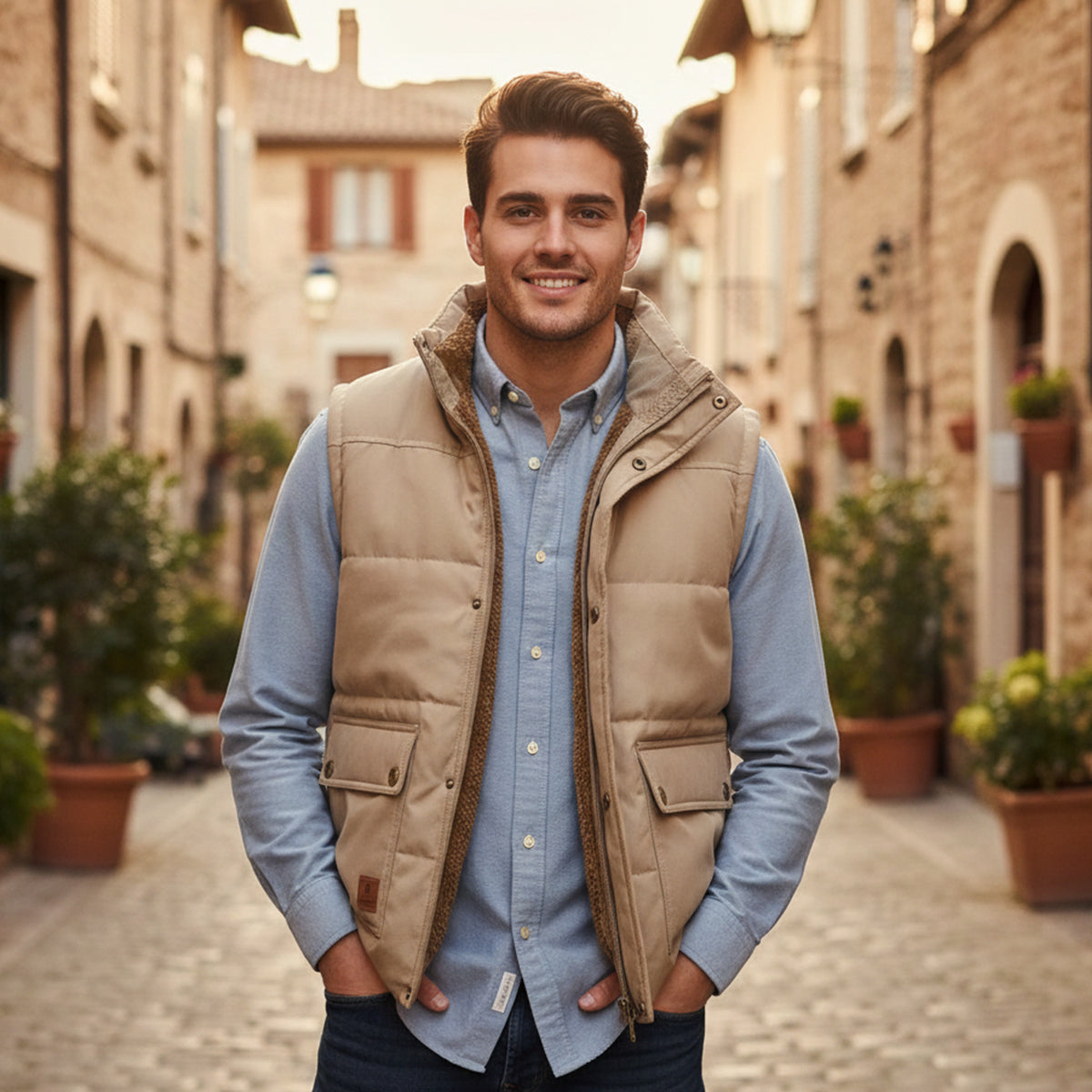 Hayden Fleece-Lined Utility Vest – Stand-Collar Multi-Pocket Winter Layering