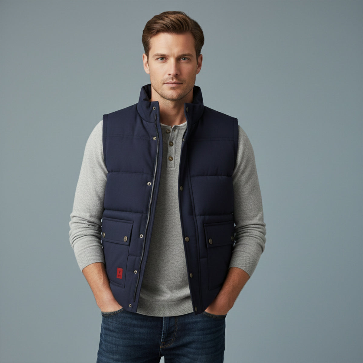 Hayden Fleece-Lined Utility Vest – Stand-Collar Multi-Pocket Winter Layering