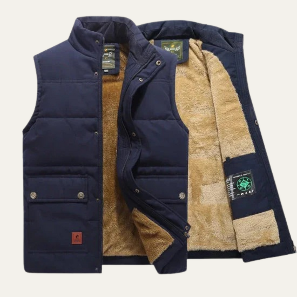 Hayden Fleece-Lined Utility Vest – Stand-Collar Multi-Pocket Winter Layering