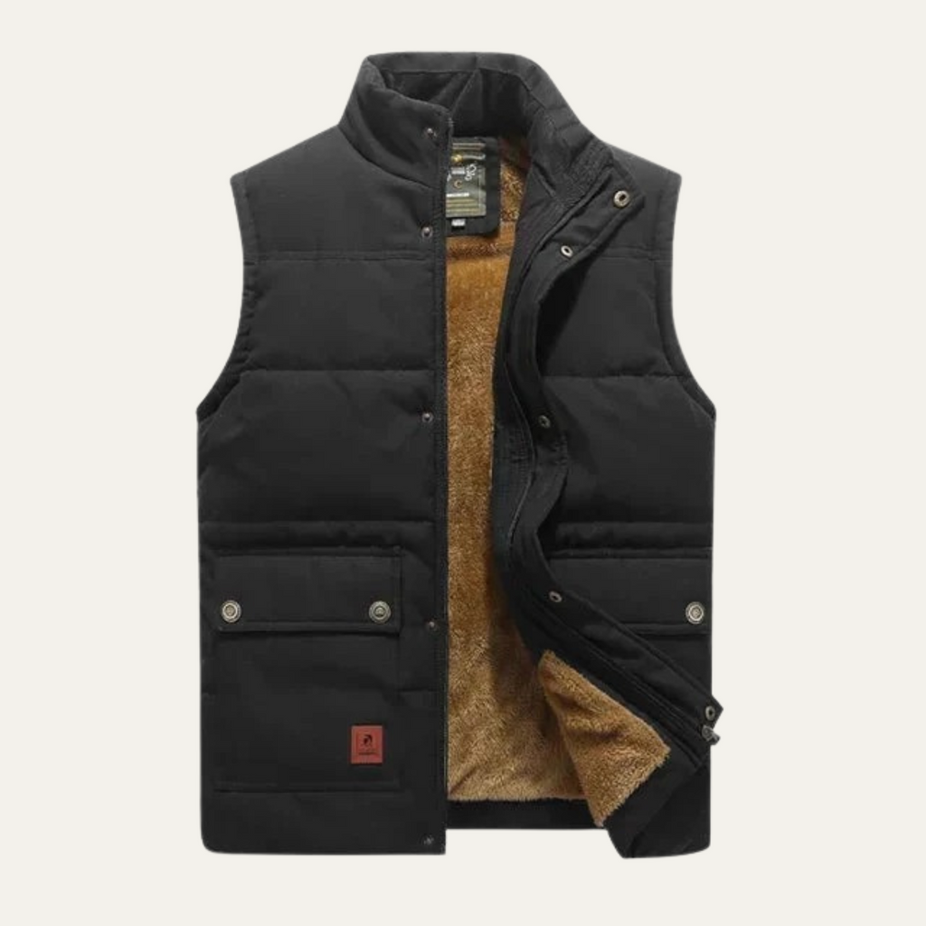 Hayden Fleece-Lined Utility Vest – Stand-Collar Multi-Pocket Winter Layering
