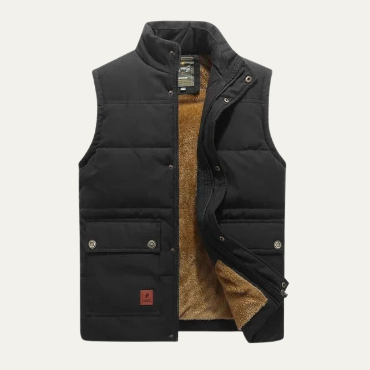 Hayden Fleece-Lined Utility Vest – Stand-Collar Multi-Pocket Winter Layering