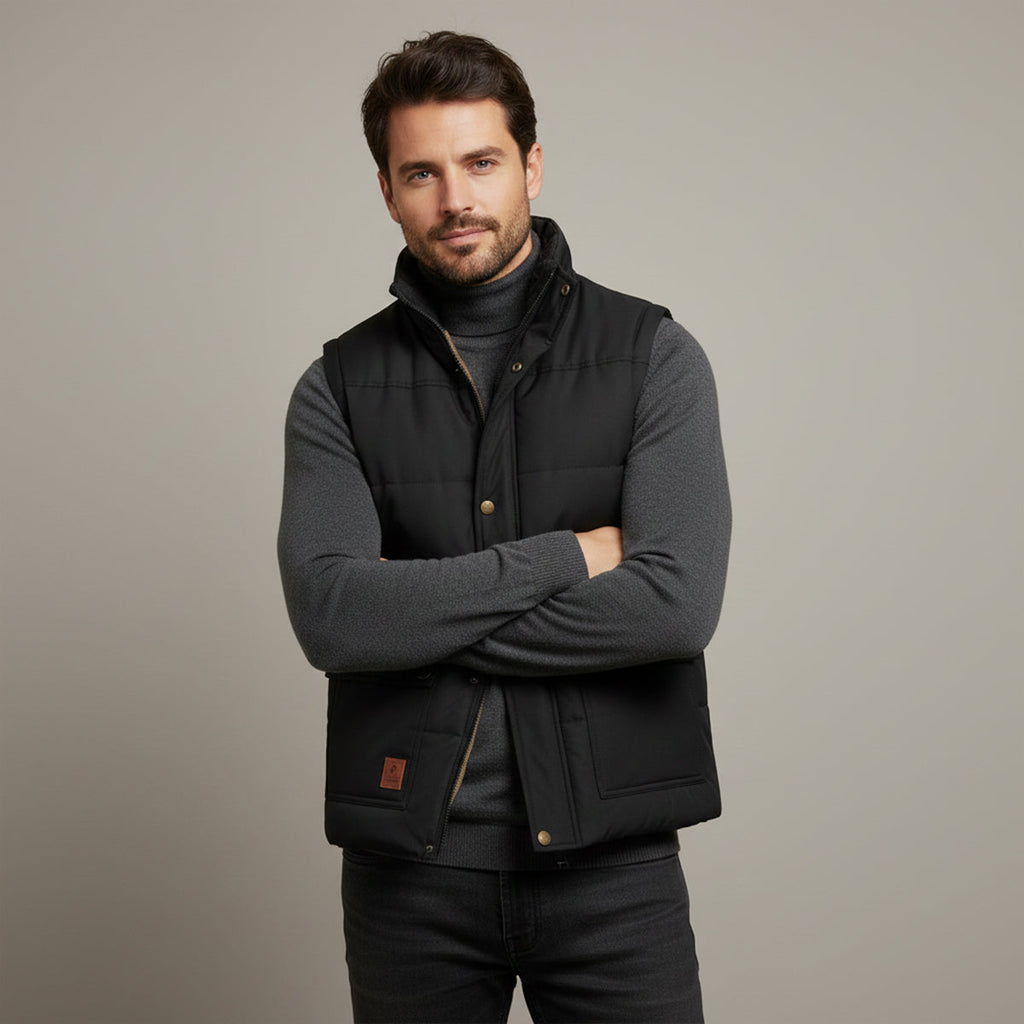Hayden Fleece-Lined Utility Vest – Stand-Collar Multi-Pocket Winter Layering
