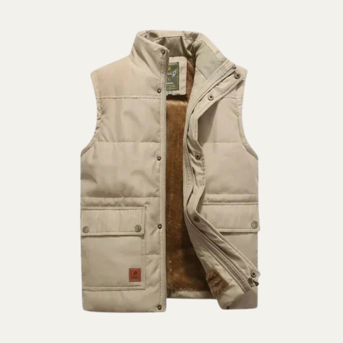 Hayden Fleece-Lined Utility Vest – Stand-Collar Multi-Pocket Winter Layering