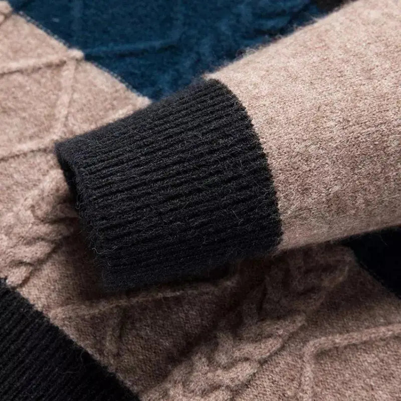 Henry Wool Blend Jacquard Sweater – Striped Cable-Knit Crewneck Knitwear