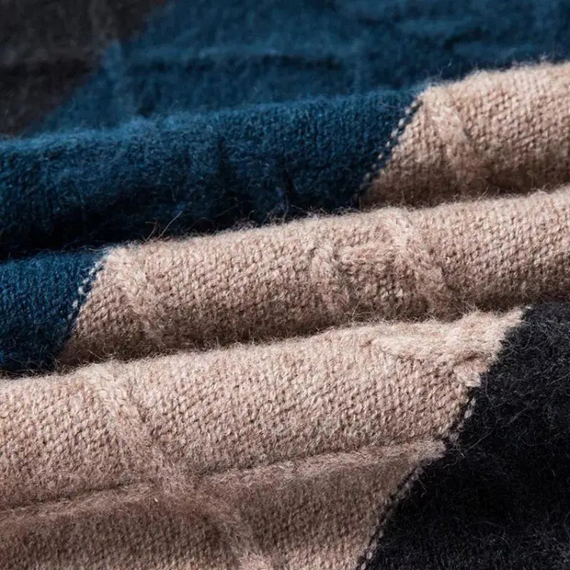 Henry Wool Blend Jacquard Sweater – Striped Cable-Knit Crewneck Knitwear
