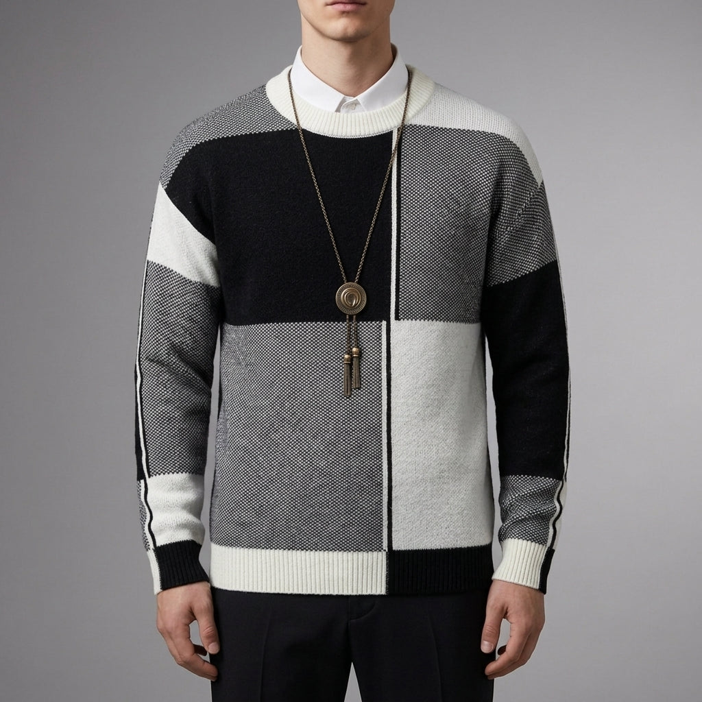 Ignazio Cotton Blend Colorblock Sweater – Textured Crewneck Layering Knitwear
