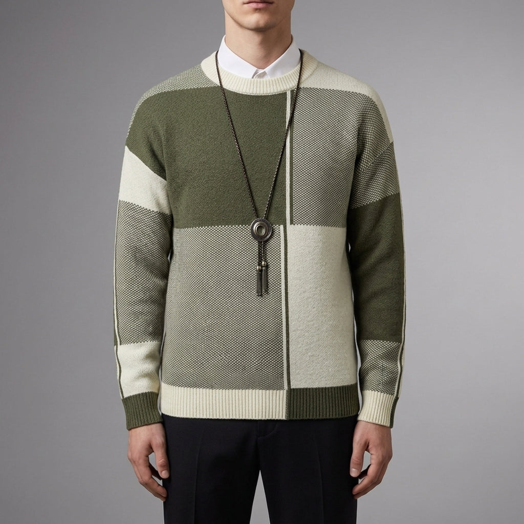 Ignazio Cotton Blend Colorblock Sweater – Textured Crewneck Layering Knitwear