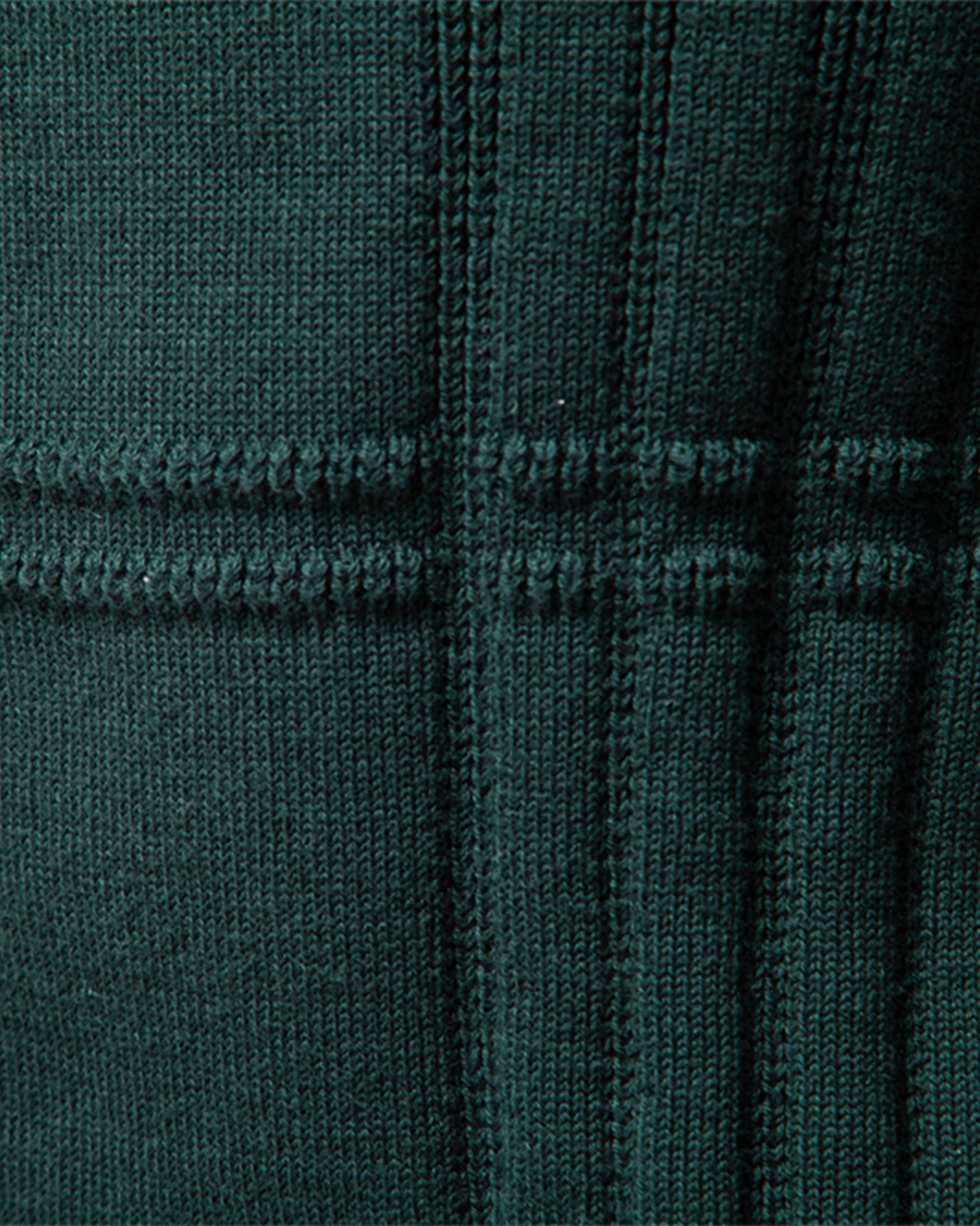Close-up of the green textured knit sweater showcasing the ribbed vertical knit pattern.