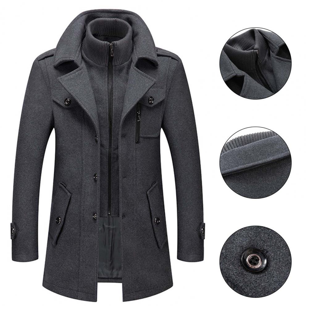 Ignazio Wool Blend Coat – Zip-Front Button Placket Flap Pocket Outerwear