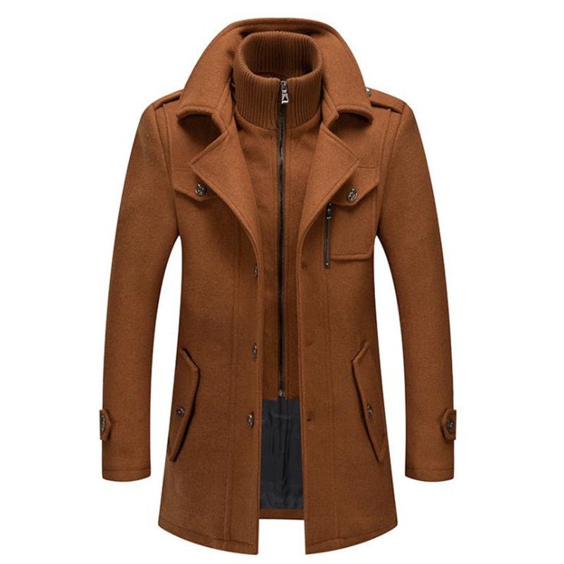 Ignazio Wool Blend Coat – Zip-Front Button Placket Flap Pocket Outerwear
