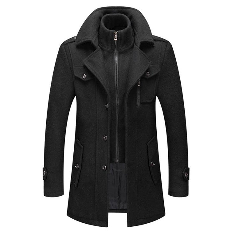Ignazio Wool Blend Coat – Zip-Front Button Placket Flap Pocket Outerwear