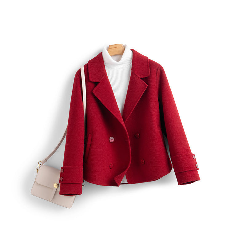 Josephine Wool Cropped Coat – Double-Breasted Notched-Lapel Tailored Outerwear