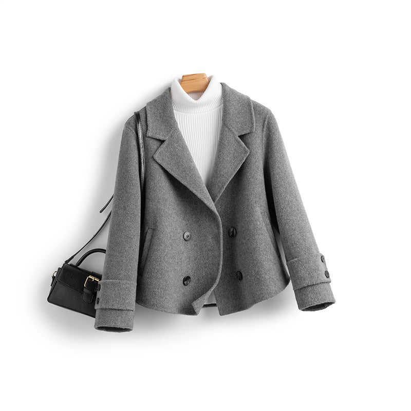 Josephine Wool Cropped Coat – Double-Breasted Notched-Lapel Tailored Outerwear