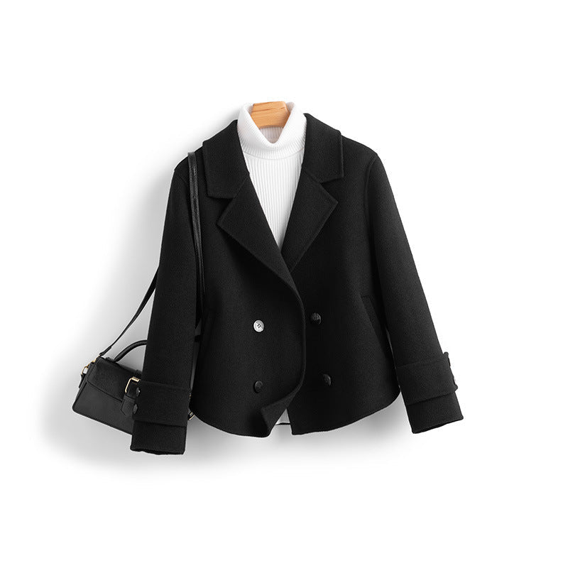 Josephine Wool Cropped Coat – Double-Breasted Notched-Lapel Tailored Outerwear
