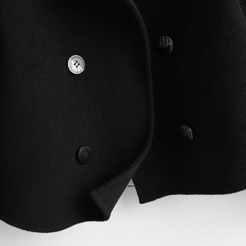 Josephine Wool Cropped Coat – Double-Breasted Notched-Lapel Tailored Outerwear