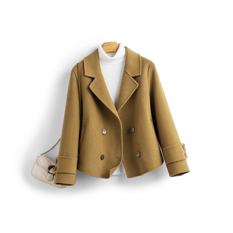 Josephine Wool Cropped Coat – Double-Breasted Notched-Lapel Tailored Outerwear