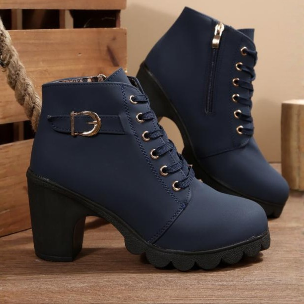 Lola Suede Lace-Up Ankle Boots – Buckle Block-Heel Platform Footwear