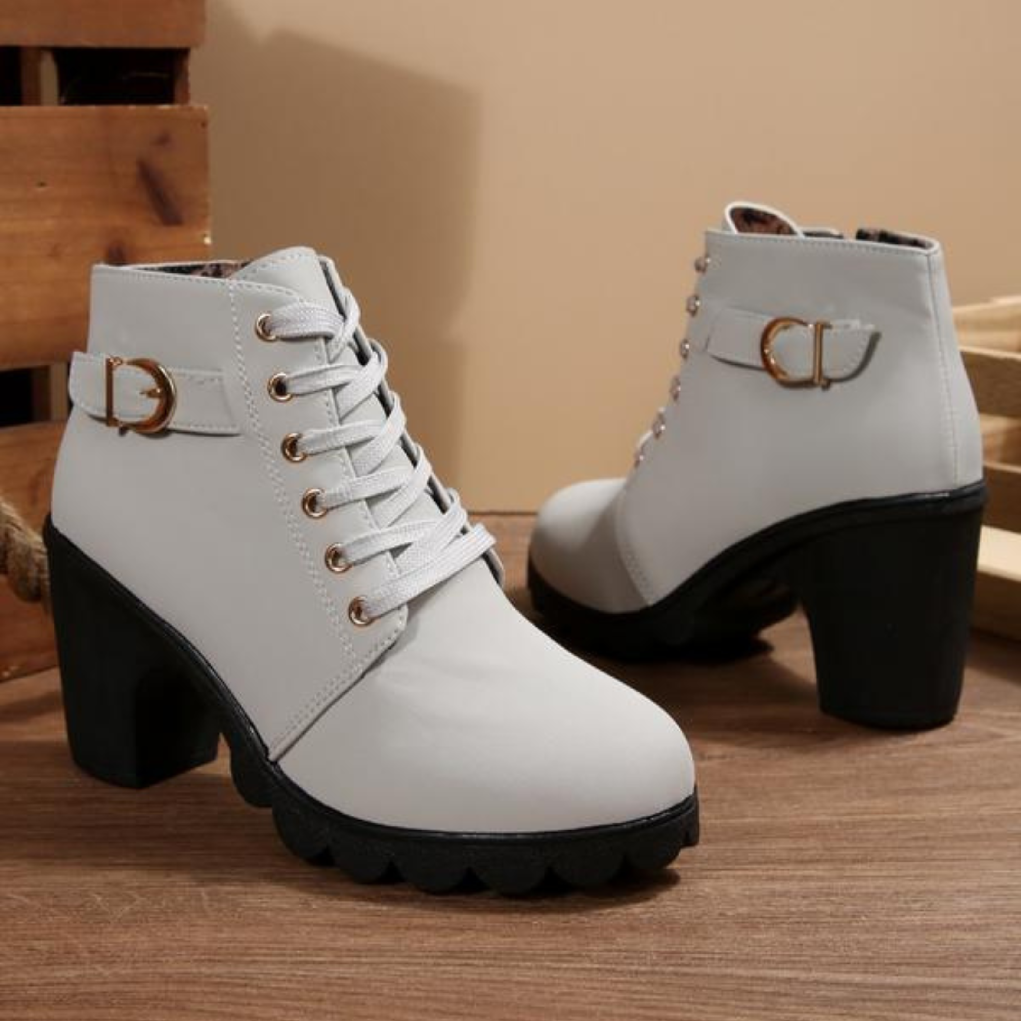 Lola Suede Lace-Up Ankle Boots – Buckle Block-Heel Platform Footwear