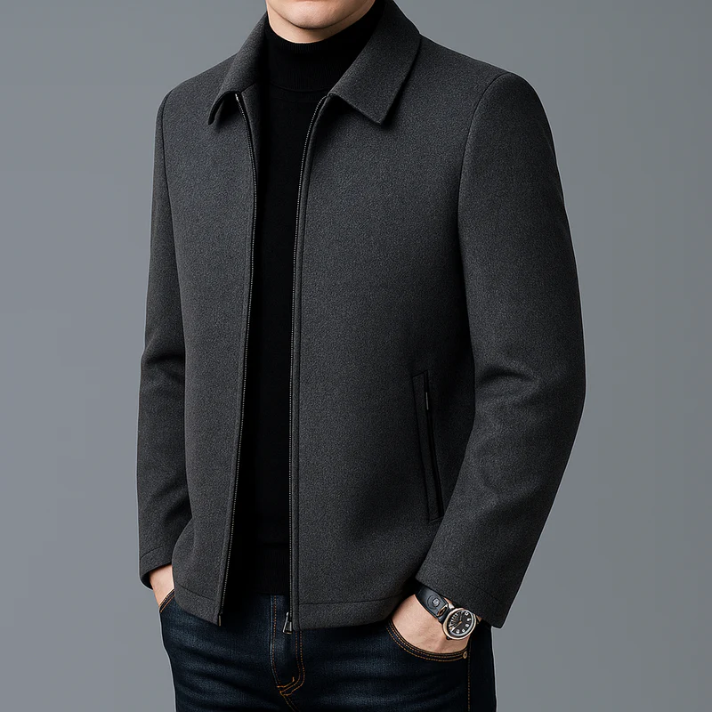 Lorenzo Wool Casual Jacket – Tailored Point Collar Zip-Front Coat