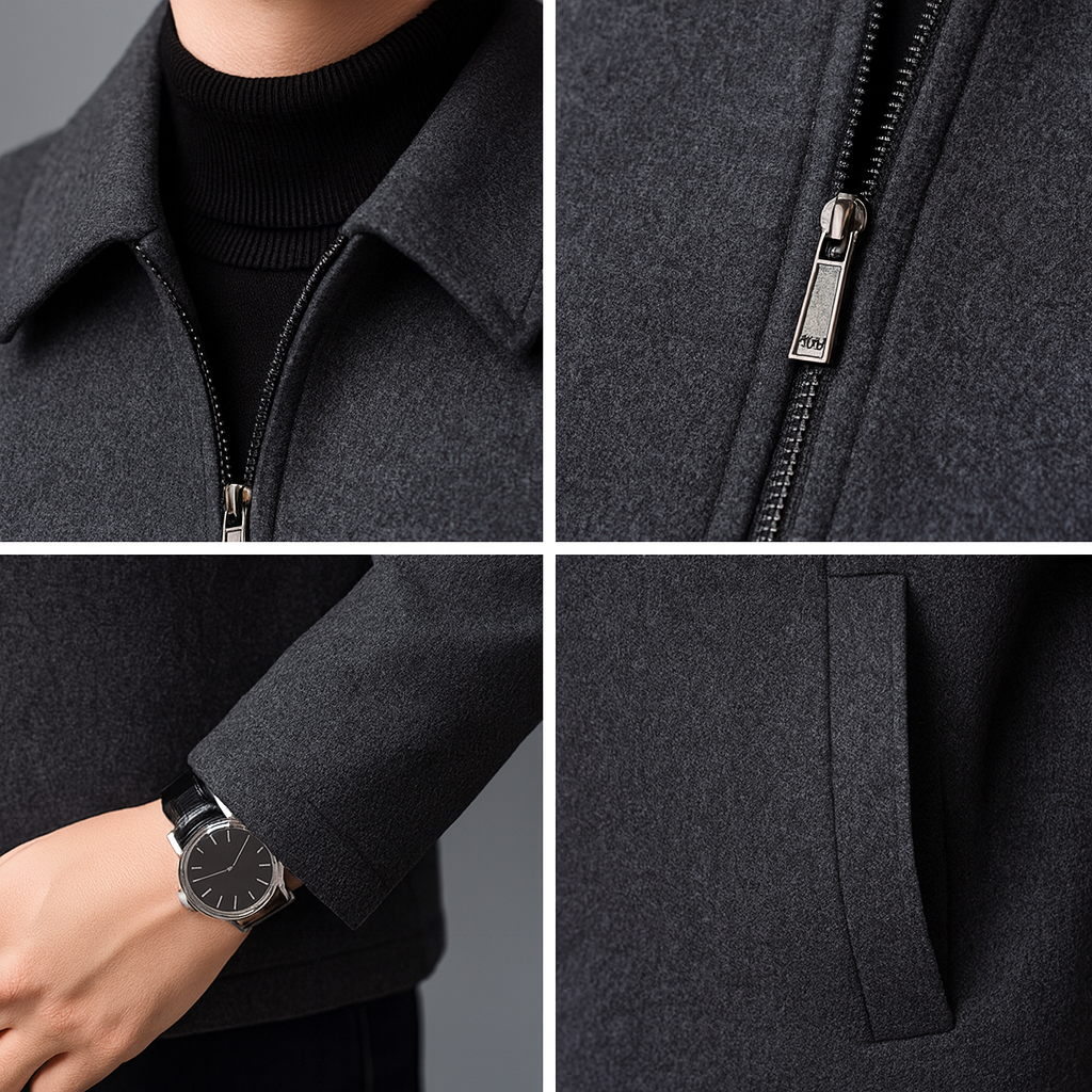 Lorenzo Wool Casual Jacket – Tailored Point Collar Zip-Front Coat