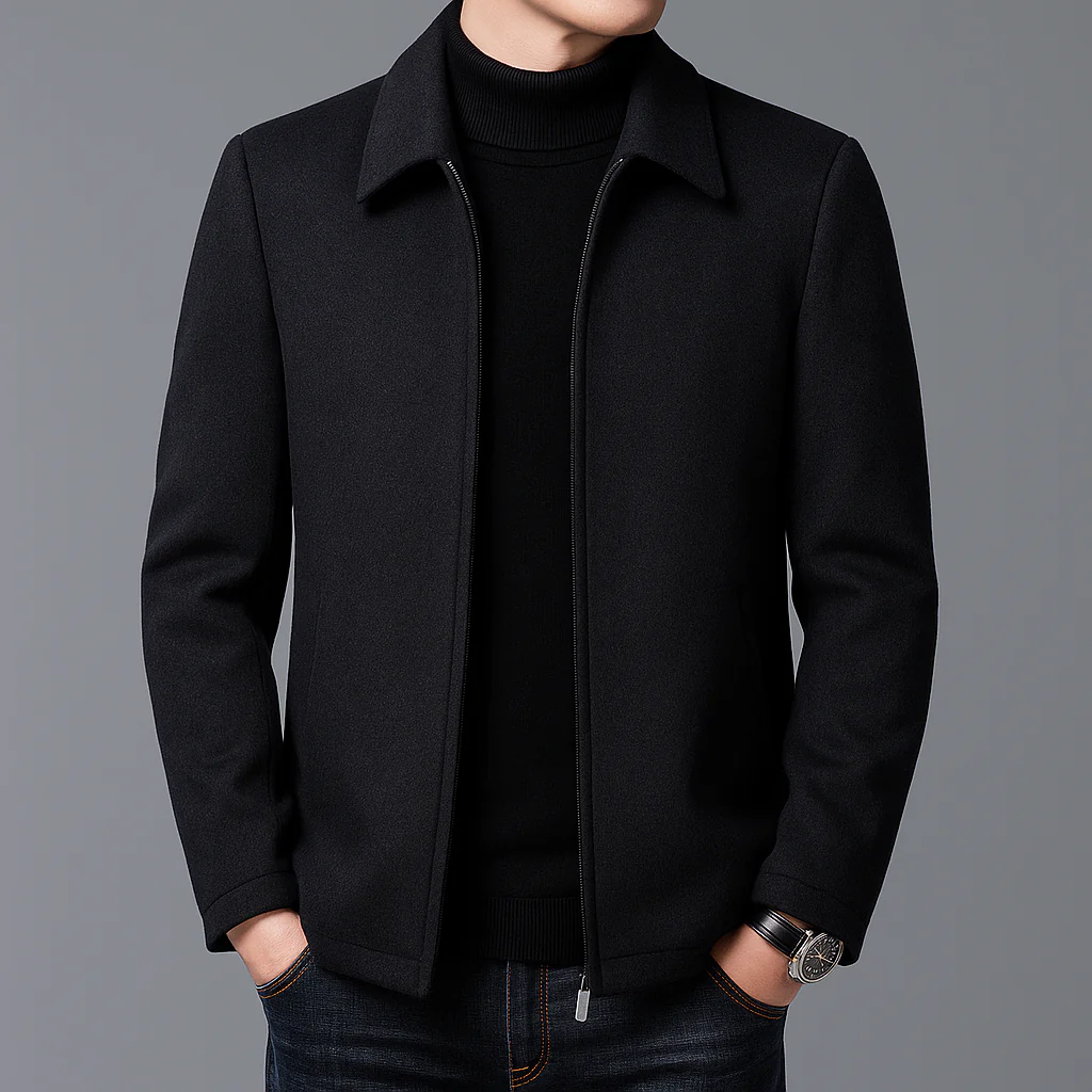 Lorenzo Wool Casual Jacket – Tailored Point Collar Zip-Front Coat