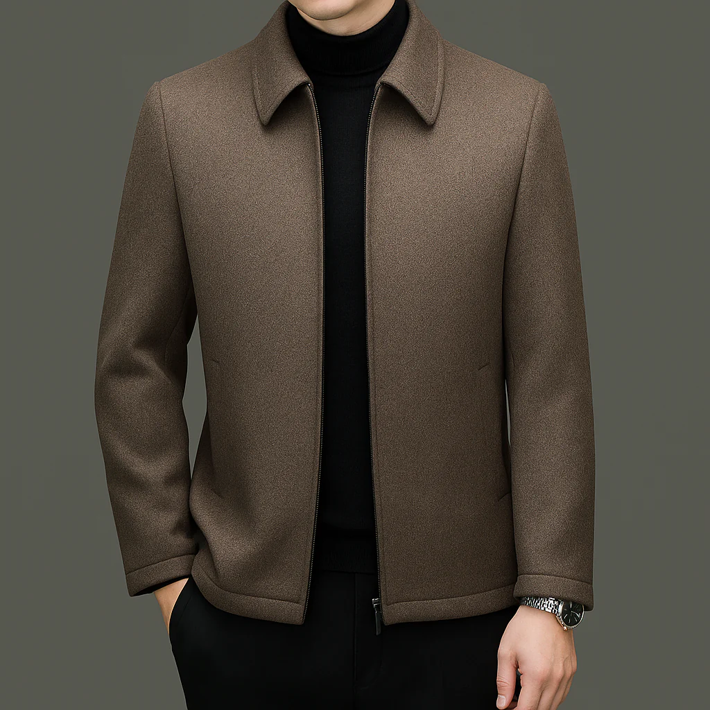 Lorenzo Wool Casual Jacket – Tailored Point Collar Zip-Front Coat