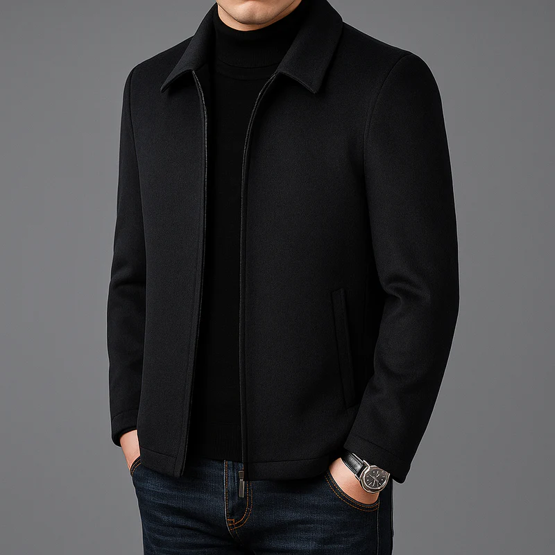 Lorenzo Wool Casual Jacket – Tailored Point Collar Zip-Front Coat