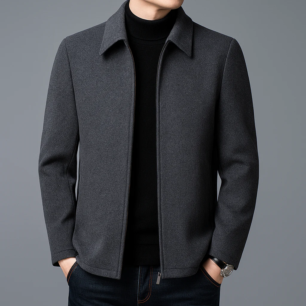 Lorenzo Wool Casual Jacket – Tailored Point Collar Zip-Front Coat