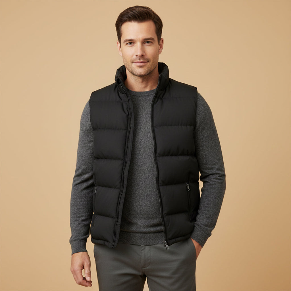 Luca Quilted Padded Puffer Vest – Stand-Collar Zip-Up Layering Gilet
